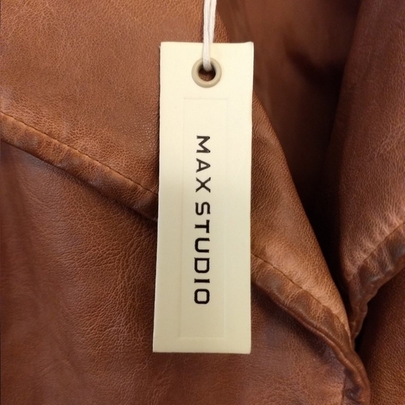 NWT Max Studio Classic Large Cognac Faux Leather Motorcycle Biker Jacket - Picture 2 of 7